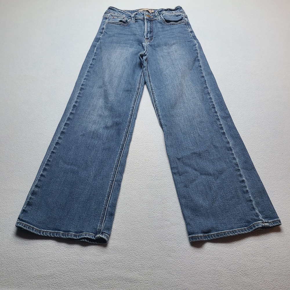 JUSTUSA Wide Leg Jeans Womens 6 Blue Excellent Mid Rise JP239 Stretch Denim